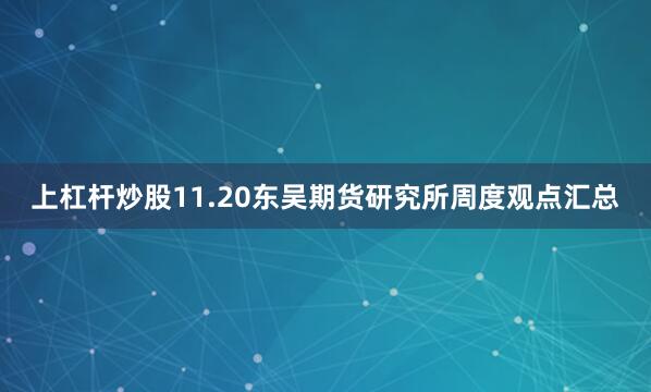 上杠杆炒股11.20东吴期货研究所周度观点汇总